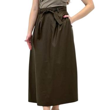 Imagem de Saía pacific blue midi com cinto feminino ref: pac20331028, Cafe, P