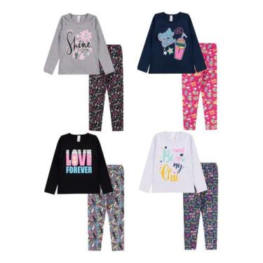 Imagem de roupa infantil menina kit 4 conjuntos de inverno meia estação cotton l
