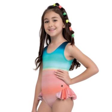 Imagem de Maiô Infantil Praia She Babadinho Estampado Secagem Rápida, Laranja, 0