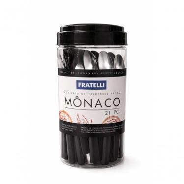 Imagem de Conjunto de Talheres Mônaco 21 Peças 50% Inox e 50% Plástico Aço Inox para Mesa Preto Fratelli