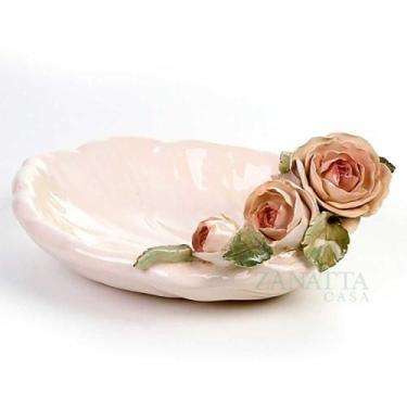 Imagem de Petisqueira Cerâmica Folha com Rosas Zanatta Casa 22x16x9cm