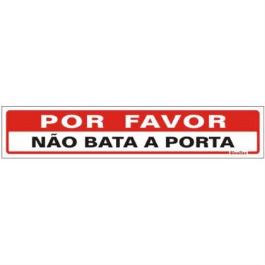 Imagem de Placa de Sinalização por Favor Não Bata a Porta Auto-adesiva Poliestireno 5x25cm Sinalize