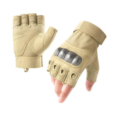 Imagem de Luva Tática Militar Meio Dedo Rígida Tecido Respirável Proteção nos Nós Bege