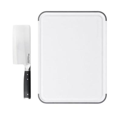 Imagem de Conjunto Tábua de Corte e Cutelo KA49 para Carne em Polipropileno Livre de BPA com Capa Protetora Cozinha Branco