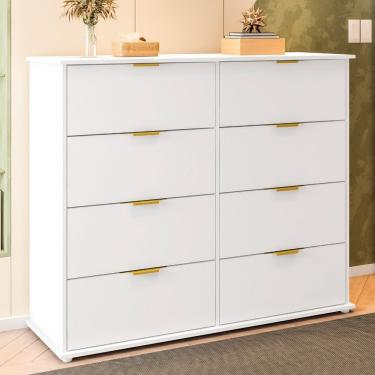 Imagem de Cômoda Florença 8 Gavetas MDP Corrediça Telescópica Branco Dkadidecor para Quarto