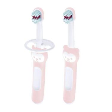 Imagem de Escova Dental Cabo Curto Babys Brush 6m+ Mam Rosa 2 Unid.