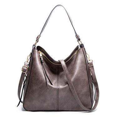 Imagem de JXGSGOGO Bolsas de Ombro Hobo Femininas Bolsa de Ombro Grande Macio Couro PU, Cinza, One_Size, Clássico