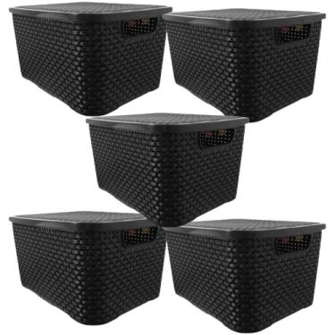 Imagem de Caixa Plastica Organizadora Pequena Rattan Preto 7l - 5 Unid