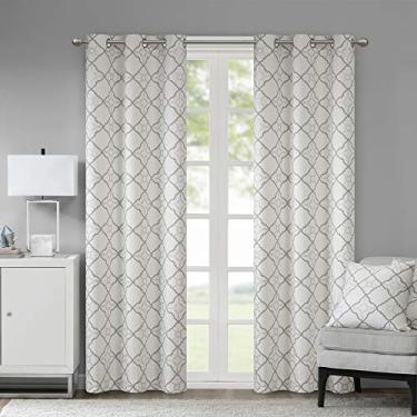 Imagem de Madison Park Hayes Cotton Duck Impresso Ilhós Cortina de Janela Painéis Par de Cortinas para Quarto Sala de Estar e Dormitório, 106,7 cm L x 241,3 cm C, Cinza
