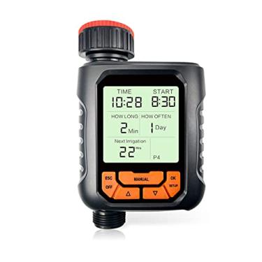 Imagem de KKcare Controlador de irrigação automático inteligente para casa jardim varanda família temporizador de água de parede verde controlador de sistema de irrigação por gotejamento automático com display lcd abertura temporária quatro programas de controle de tempo