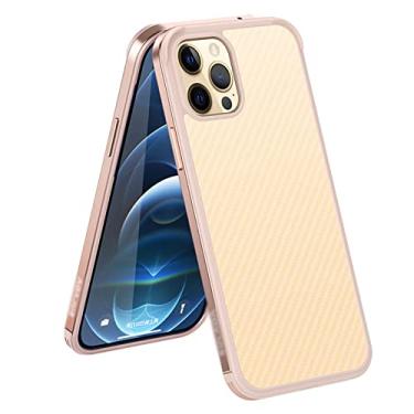 Imagem de Capa para iPhone 13 Pro Max/13 Pro/13, textura de fibra de carbono rígida traseira de metal híbrido TPU (poliuretano termoplástico), capa protetora antiarranhões e impressões digitais, ouro, 33 6,1 polegadas