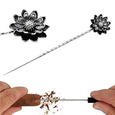 Imagem de Ferramenta vintage para realçar charutos de flor prata de qualidade, cortador de agulhas de charuto à prova de ferrugem acessórios práticos para charutos presente prata