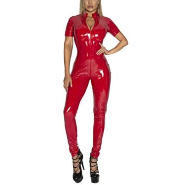 Imagem de Aivtalk Latex Catsuit for Women Sexy Metallic Leather Clubwear Bodysuit Patent Leather Club Jumpsuit Halloween Costume for Party