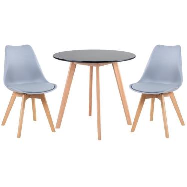Imagem de Mesa Redonda 80cm Preto + 2 Cadeiras Cinza Claro