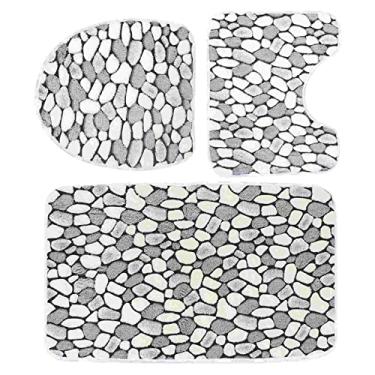 Imagem de 1 conjunto de tampa de vaso sanitário carpete de absorção de água carpete de piso de banheiro, cinza