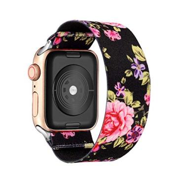 Imagem de KAAGGF Pulseira de nylon elástica Bohemia para Apple Watch 6SE Strap 38/40 mm 42/44 mm para iWatch 5/4/3 2 pulseira masculina feminina (cor da pulseira: flor preta rosa, largura da