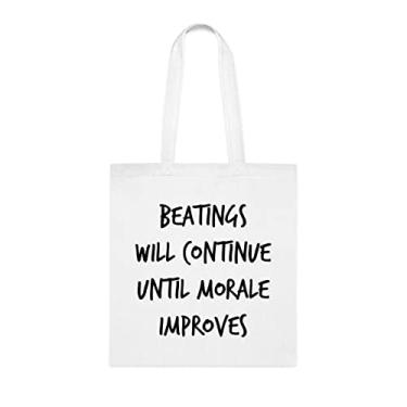 Imagem de Beatings Will Continue Until Morale Improves Sacola, Sacola Engraçada, Bolsa de Ombro, Sacolas Reutilizáveis, Cesta de Aniversário de Natal, Branco