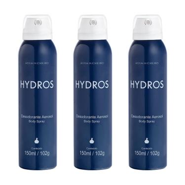 Imagem de Kit 3 Desodorante Masculino Hydros Aerosol - 150ml Água de Cheiro 