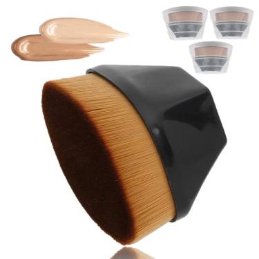 Imagem de Watris Veiyi Pincel de base para maquiagem líquida, pacote com 3 pincéis Kabuki de topo plano, brochas de maquilhagem, pincéis de maquiagem impecáveis para mistura líquida, maquiagem em pó (preto)