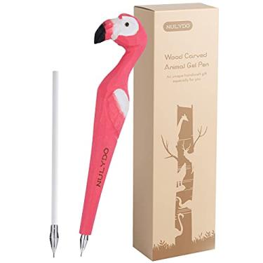 Imagem de NULYDO Caneta de gel 100% feita à mão com madeira esculpida | flamingo, caneta divertida de papelaria fofa, caneta de escrita inovadora, material de escritório, caneta de presente exclusiva para amantes de animais