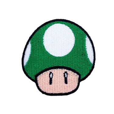Imagem de Emblema de cogumelo verde 1up bordado de ferro no emblema fantasia cosplay Mario Kart/Snes/Mario World/Super Mario Brothers/Mario Allstars