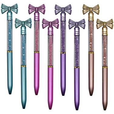 Imagem de Maydahui 12 canetas esferográficas retráteis, borboleta, cristal, coloful, laço, brilhante, areia movediça, tinta preta, para escola, escritório, festa