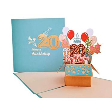 Imagem de iGifts And Cards Happy 20th Blue Birthday Party Box 3D Pop Up Cartão - Vinte, Incrível, Balões, Único, Celebração, Feliz Cumpleaños, Divertido