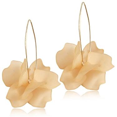 Imagem de Brincos de resina pendentes de pétalas de rosa Boho D.Rosse - Brincos de flor em camadas de acrílico de gota longa - Brincos de borla floral exagerada para mulheres e meninas, Acrílico