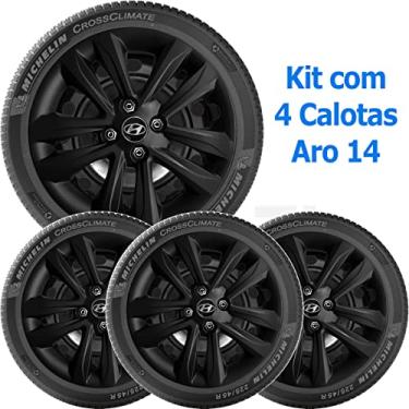 Imagem de 4x Calota Hyundai Hb20 Hb20s Aro 14 Preto com Emblema 191cb
