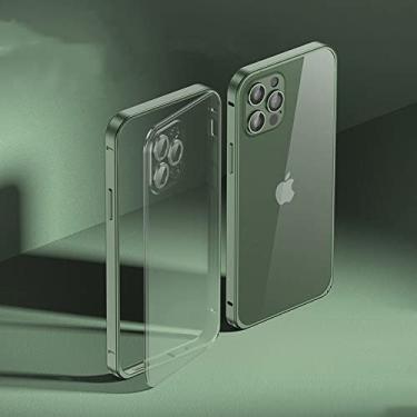 Imagem de Estojo de proteção de armação de metal de luxo com lente completa de vidro anti-queda, capa traseira transparente fosca para iPhone 13 12 11 Pro Max Mini, verde escuro, para iPhone 14