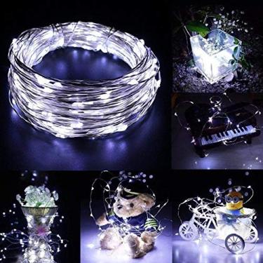 Imagem de Fio Fada Prata Cobre Branco Frio Luz Cores Natal 2m 20 Leds Pilha Festa Decoração
