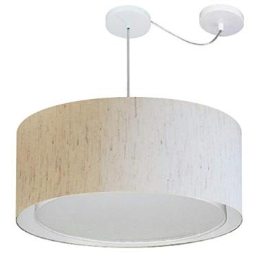 Imagem de Lustre Pendente Cilíndrico com Desvio de Centro Cúpula Tecido 30/60x50 cm, Vivare Iluminação, Pendente4311 LLA, Linho Bege, Grande