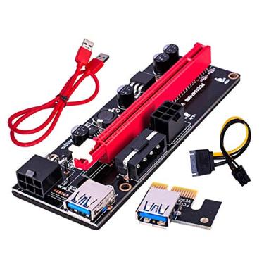 Imagem de LDGG PCI-E Riser adaptador de cartão 16X para 1X 6 pinos Cabo de alimentação SATA GPU Riser 60 cm Cabo de extensão USB 3.0 PCIE Connector-Ethereum Mining ETH Rig
