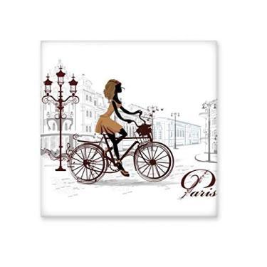 Imagem de Bicycle Lady France Illustration Pattern Ceramic Tile Glossy Decal Glazed Brick Adorn Stone