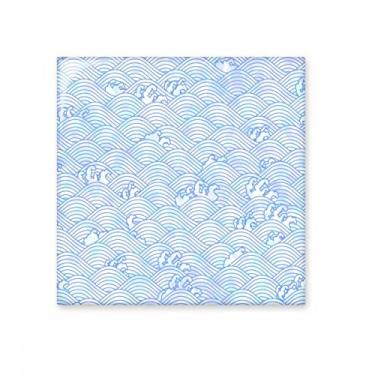 Imagem de Geometria azul padrão de ondas japonesas azulejo de cerâmica brilhante decalque decorativo de tijolos vitrificados