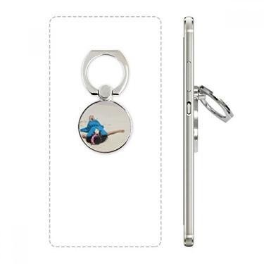 Imagem de Suporte de anel para celular Beach Wave Ellie Yao Beautiflu Girl Blue Suporte de argola ajustável