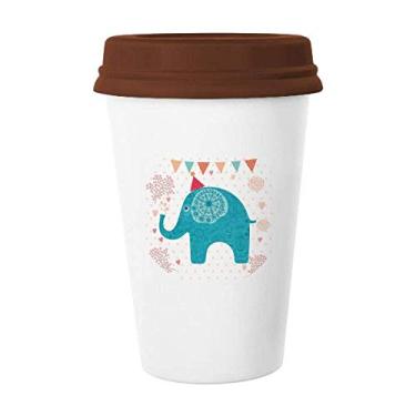 Imagem de Chapéu vermelho elefante bandeira azul caneca colorida café copo cerâmica copo tampa