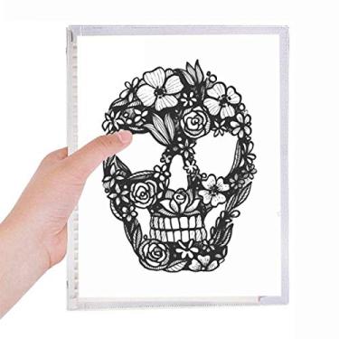 Imagem de Caderno de folhas soltas com estampa de flores e folhas de esqueleto