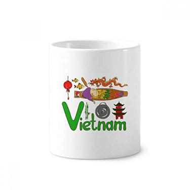 Imagem de Suporte para caneta de escova de dentes com estampa de marco nacional do Vietnã Caneca com suporte de cerâmica