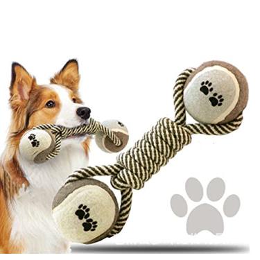 Imagem de Brinquedo para animal de estimação corda de algodão tênis haltere brinquedo do cão molar corda nó brinquedo bola