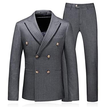 Imagem de Terno masculino slim fit blazer de casamento jaqueta sólida colete calças, trespassado casual jantar smoking, 2 peças, P/46