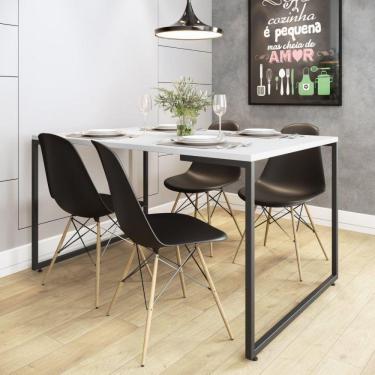 Imagem de Conjunto Mesa de Jantar Industrial com 4 Cadeiras Base Madeira Eames Espresso Móveis Branco/Preto