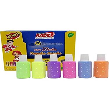 Imagem de Tinta Guache, Radex, 18 ml, Com Pincel, 6 Cores com Brilho