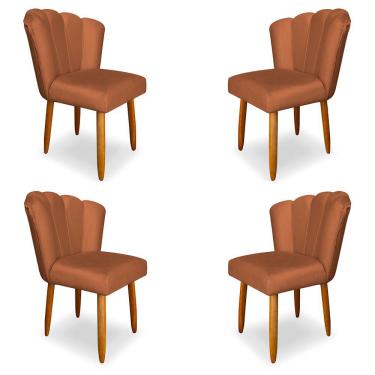 Imagem de Kit 4 Cadeiras de Jantar Pétala Estofada Pés Palito Veludo Terracota - Montanaris Decor