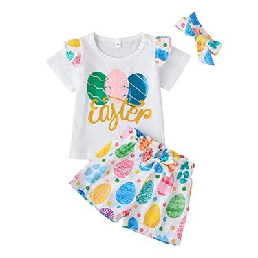 Imagem de Conjunto de presente de bebê de 3 meses para meninas de manga curta com estampa de desenhos animados de Páscoa camisetas roupas de tênis (branco, 2-3 anos)