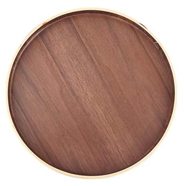 Imagem de Bandeja Redonda de Madeira para Servir Frutas, Estilo Japonês, para Cozinha, Hotel, Placa de Serviço Durável e Multifuncional (Disco cor nogueira de 21cm)