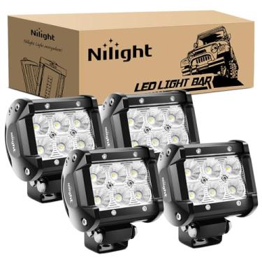 Imagem de Nilight 4 unidades de LED 18 W 1260 lm, barra de holofote de neblina para dirigir, luzes fora da estrada, funciona 24 V 12 V para motocicletas, van, trailer, vagão, caminhão, caminhão, barco