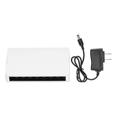 Imagem de Switch de Rede Ethernet Switch de Rede Ethernet de 8 Portas Plug and Play Switch Ethernet Estabilidade de Alta Velocidade Operação Silenciosa Plugue Americano, Cabos Ethernet