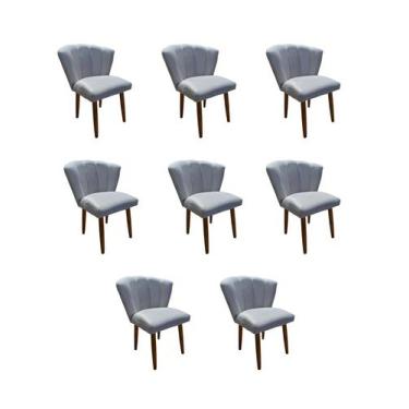 Imagem de Kit 8 Cadeiras De Jantar Estofada Pétala Tecido Veludo Cinza Claro Pés