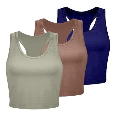 Imagem de 3 peças regatas femininas de algodão básicas costas nadador sem mangas esportivas para treino, Tops de verão melancia, GG
